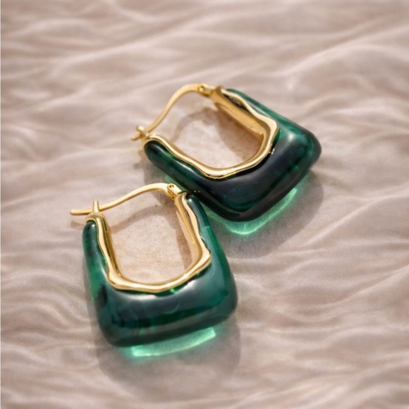 Anthropologie Jewelry - Anthropologie Casa Clara Andy Earrings Jade green stone gold hoop